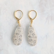 天然寶石耳環　化石珊瑚 日本手作