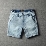 Denim Shorts Men's Three-point Quarter Pants Retro Street Wear Washed Slim-fit Solid Color 3-point 4