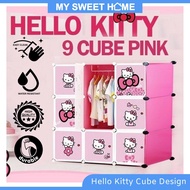 Hello Kitty Design 9 Cubes DIY Rack Wardrobe With Cloth Hanger DIY 9 Kotak Almari Penyangkut Baju