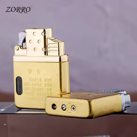 Zorro Double Flame Inflatable Windproof Lighter, Traditional Inner Line Lining Universal Metal Visib