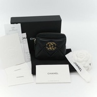 （大全配♥️）Chanel 香奈兒 19 大菱格紋 黑色羊皮 拉鍊 零錢包（卡位+零錢位）