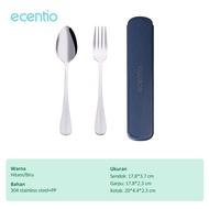 ecentio Sendok Makan Dengan Kotak Berbahan PP/Stainless Steel/Jerami Gandum Sumpit/Grapu Sendok Kore