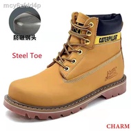 [High Quality] Caterpillar Steel Toe Safety Shoes Men's Plain Color Drop Resistant Waterproof Work B