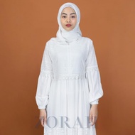 GROSIR ZORAH • Gamis putih brokat wanita simple elegan busui &amp; wudhu