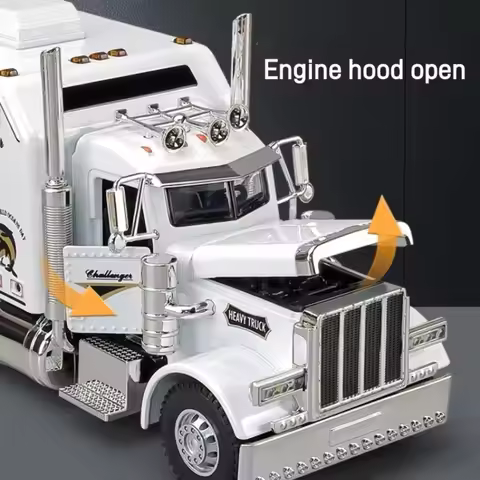 Funny 1:24 American Truck Model Sound and Light Vehicles Gifts Container Truck Simulation Alloy Heav