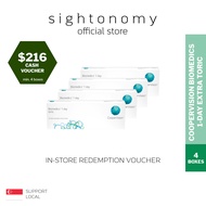 [sightonomy]  $216 Voucher For 4 Boxes of CooperVision Biomedics 1-Day Extra Toric Daily Disposable Contact Lenses