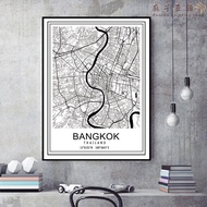 Black and white Bangkok map Nordic Thailand city map wall art printing poster and printing living ro