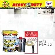 HE9102 WHITE  ( 5L ) HEAVY DUTY BRAND Coating ( FREE 7" ROLLER &amp; Tape ) Two Pack Epoxy Floor Paint / CAT LANTAI