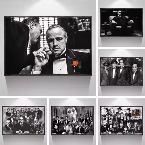 Classic Godfather Movie Poster Prints Black White Mafia Film Vito Corleone Al Pacino Canvas Painting