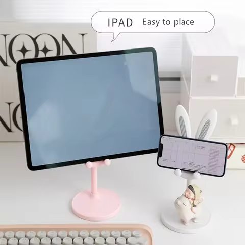 Get Your Hands on the Pink Cute Rabbit Adjustable Desktop and Mobile Phone/Tablet Bracket - Sturdy a