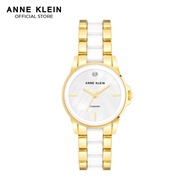 Anne Klein AK4118WTGB0000 White Mother of Pearl with Diamond Dial Gold Tone Round Watch with Ceramic Band