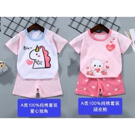 (6month-6age)Good Quality 女童 A类100%纯棉T短裤套装Girls Category A 100% cotton T-shirt and shorts set