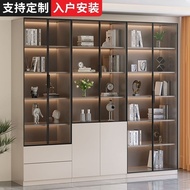 S/💖Bookcase Integrated to Top New Chinese Bookcase Light Luxury High-End Wine Cabinet with Glass Door Display Cabinet En