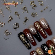 OPTIMISTI Nail Sticker, Gold Silver Metallic Mirror Gel Polish, Chinese Character Letter  Dragon Design Self-Adhesive Nail Art Transfer Sticker Paper  Year Nail Decoration