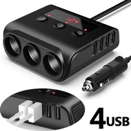 Car Charger, 12V24V 100W 4 USB Ports 3 Socket Splitter USB Car Charger Adapter With Voltage Monitor, On Off Switch, For , , GPS, Dash Cam, Sat Nav, Etc