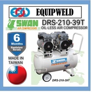 SWAN DRS-210-39T 2.0HP X 39 LITRE OIL-LESS AIR COMPRESSOR DIRECT DRIVEN (MADE IN TAIWAN) OIL FREE SILENT 1.5KW 2HP X 39L