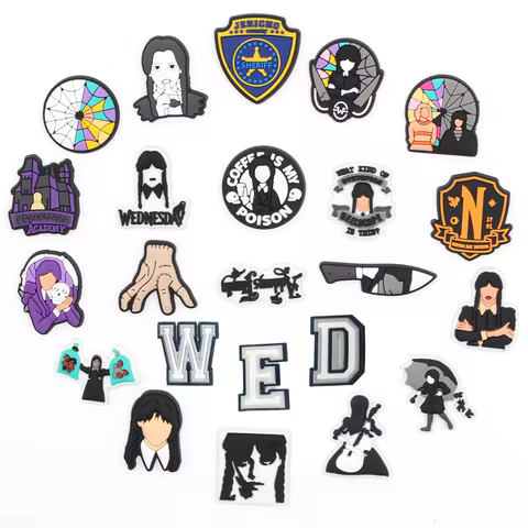 Fashion 1PCS American Drama Wednesday Shoe Charms PVC Cartoon DIY Sandals Accessories Clogs Decorate