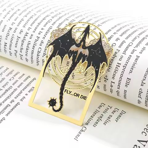Fourth Wings Punk Black Dragon Bookmark for Women Men Book Lover Gifts Metal Gold Color Dragon Card 