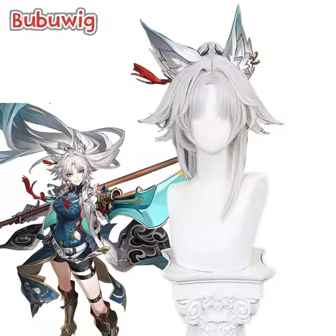 Bubuwig Synthetic Hair Feixiao Cosplay Wigs Honkai: Star Rail Feixiao 100cm Silver White Mixed Green