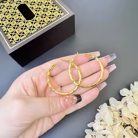 Luxury 24K 9999 Pure Gold real gold Women's bamboo earrings