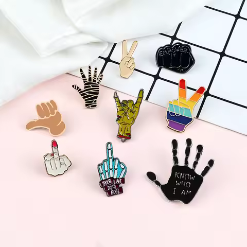Punk Hand Metal Pins Brooches OK Yeah Good Rock Finger Signal Enamel Pin Badges Various Gestures Jew