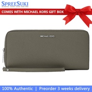 Michael Kors Wallet In Box Large Pebbled Leather Continental Wallet Olive Army Green 35F7STVE7L