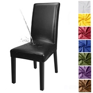 Solid Pu Leather Chair Cover Stretch Seat Case Waterproof Oilproof Dining Chair Protector Elastic Chair Covers For Home Banquet