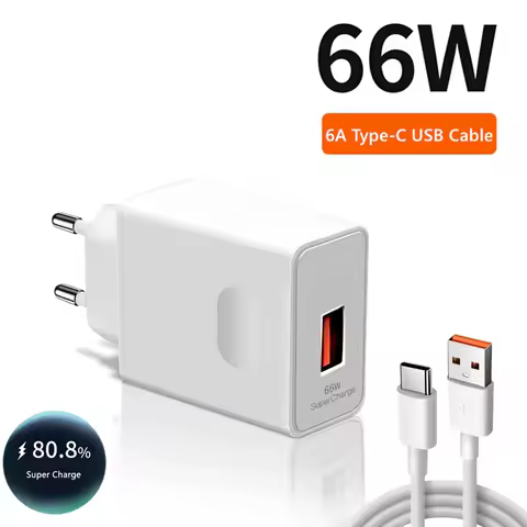 6A 66W Super Fast EU Wall Charger For Huawei Mate 40 50 60 P50 Nova 8 9 10 Honor 90 100 X7 X8 X9 Mag