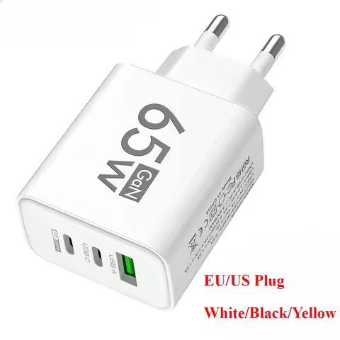 Total 65W GaN Charger USB PD Type C Fast Charging Muti 3 Ports Mobile Phone Adapter For iPhone 15 Pr