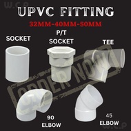 UPVC fittings 32mm to 50mm (90 Elbow/ Tee/ PT-Socket/ 45 Elbow/ Socket)