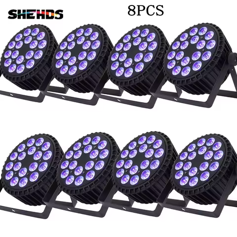 SHEHDS 8PCS LED Flat Par 18x12W RGBW/18x18W RGBWA+UV 6in1 Lighting Aluminum Alloy DJ Disco Stage Bal
