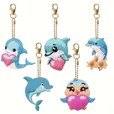 5 Dolphin Artificial Diamond Painting Keychain 5D DIY Diamond Art Jewelry Diamond Painting Set Saint