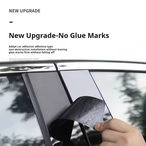 8x Mirror Effect Carbon Fiber Black PC Sticker Car Window Door Column B C Pillar Post Cover Trim for