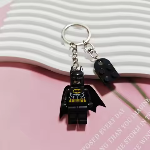 High-Value Handmade Batman Couple Lego Keychain with Heart Pendant, Festival Gift
