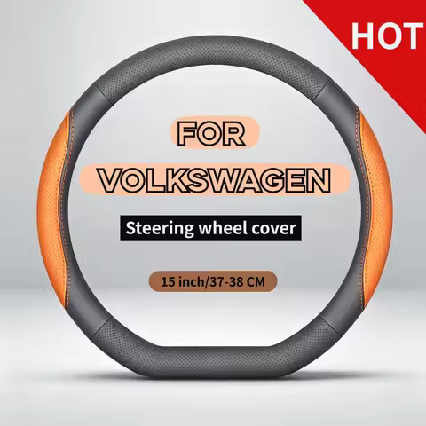 37-38CM Luxury High-Grade Nappa Leather Anti-Slip Steering Wheel Cover for Volkswagen Golf MK5, Golf