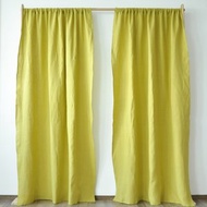黃綠色常規和遮光麻窗簾/定制窗簾/2 塊面板
