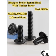 [CB-NLJLS] Black SUS304 Hexagon Socket Round Head With Washer Screw M2/M2.5/M3/M4 Furniture Screw, P