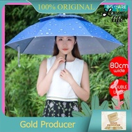 Payung Kepala / Head Umbrella for Outdoor Fishing Gardening Cap Rain UV Protect Wide 80cm Double Lay