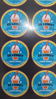 Stiker Minuman 10 Pcs Es Lumut Pink/ Biru untuk jualan pemotongan bulat/sticker cetak lebel