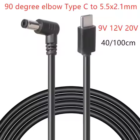 90/180 degree angle USB C Type C PD to 9V 12V 20V 5.5x2.1mm Power Supply Cable for Wireless Router L