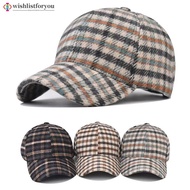 Wishlistforyou Elegant Plaid Fleece Baseball Cap Classic Retro Patterned Hat Warm Casual Hat Women M