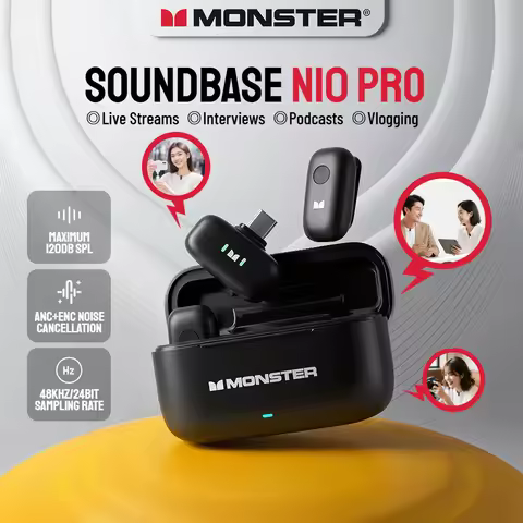 Monster N10 PRO Wireless Lavalier Lapel Microphone for iPhone 7-17, iOS/Android Type-C Devices, Live