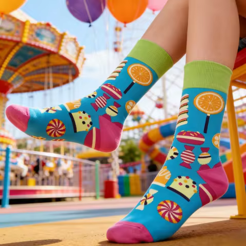 1 Pair Mid-Calf Socks Colorful Candy Print,Playful Stylish Comfortable,Unique Design for Women