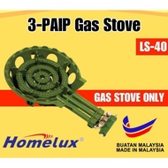 3-Paip Dapur Tungku Gas Dapur Hijau 3 Burner Gas Stove Low Pressure Homelux LS-40