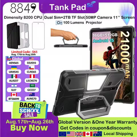 8849 TANK PAD Unihertz Rugged Tablet with Projector 100Lumens 5G Android 15 512GB 21000mAh 11 inch W