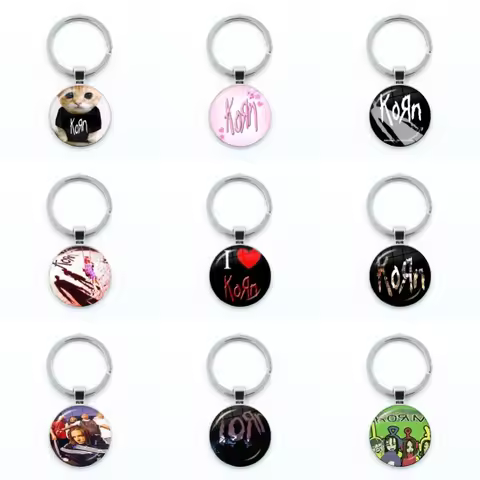 Hip Hop Korn Music Rock Band Punk Band Glass Pendant Keychain Jewelry Charm Bag Souvenir Key Ring