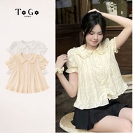 Babydoll Pleated Shirt with Puff Sleeves and Lotus Collar, Korean Style - BBD02| TOGO.CLOTHING