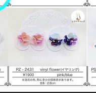 日本🇯🇵 zoule 透明圓型 花花耳環 藍紫色 (全新) 針款原價190