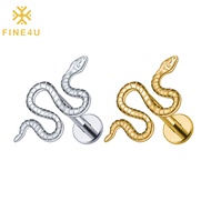 FINE4U ASTM F136 Titanium 16G Viper Snake Labret Cartilage Earring Flat Back Stud Conch Tragus Helix