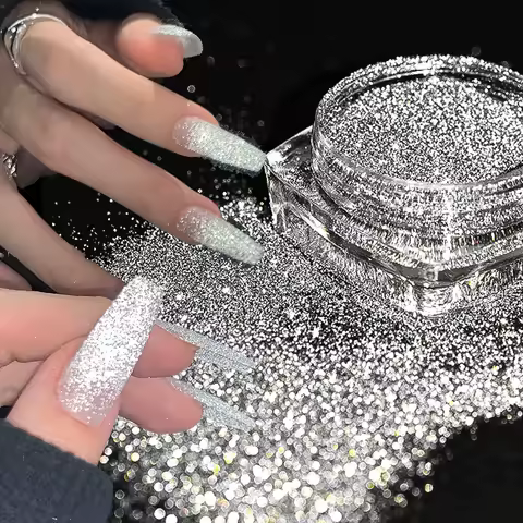 Reflective Silver Shiny Nail Glitter Powder Net2-3g Holographic Silver Dazzling Nail Dust Highlight 